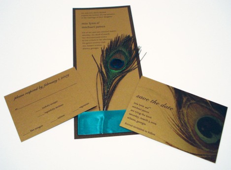 decadent feathers peacock wedding invitation